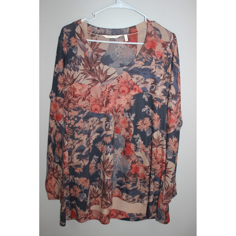 Soft Surroundings Tunic Top Womens Medium Multi Color Great Floral Knit 2AB99